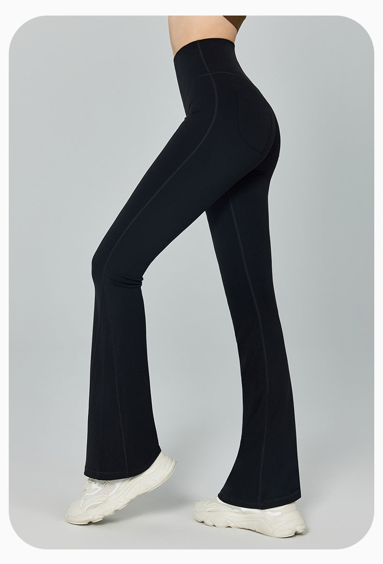 Thin Gao Shi Line Yoga Trousers Women High Waist Hip Lift Fitness Bell Bottom Pants Slim Slimming Wide Leg Pants Outer Wear