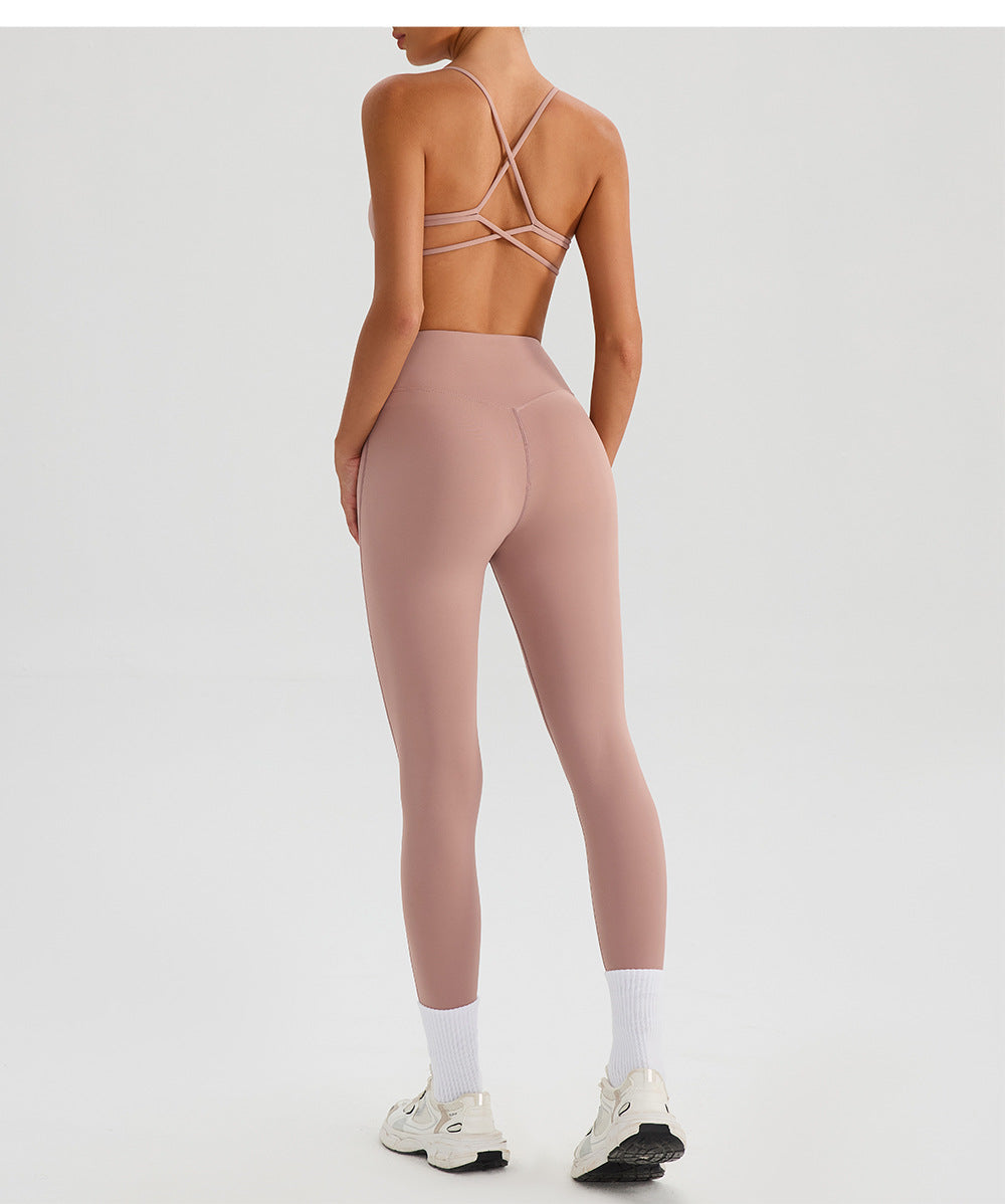 Backless Traceless Cross Strap Yoga Underwear Women Bra with Chest Pad Sports Quick Drying Chest Slimming Fitness Outerwear Bra