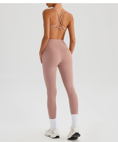 Backless Traceless Cross Strap Yoga Underwear Women Bra with Chest Pad Sports Quick Drying Chest Slimming Fitness Outerwear Bra