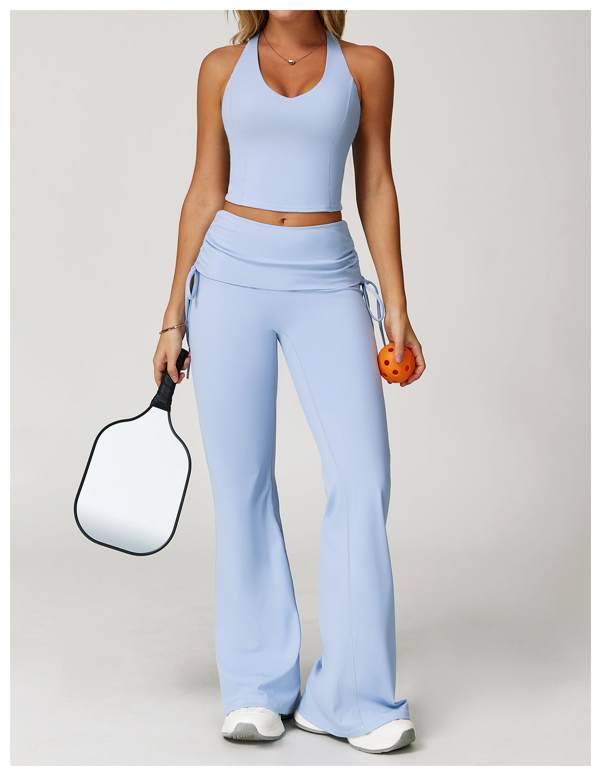 Sollinarry Folding High Waist Flared Pants Nude Feel Wide Leg Slimming Trousers Outdoor Running Fitness Sports Flared Pants