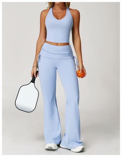 Sollinarry Folding High Waist Flared Pants Nude Feel Wide Leg Slimming Trousers Outdoor Running Fitness Sports Flared Pants