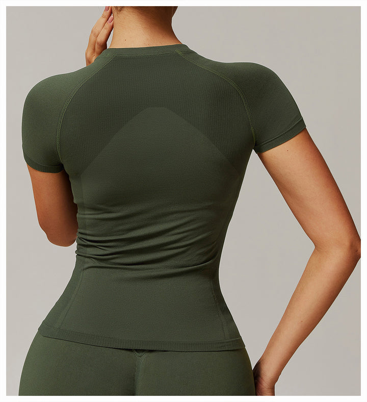 Sollinarry Thread Seamless Short Sleeved T shirt Yoga Clothes Casual Quick Drying Fitness Clothes Running Top