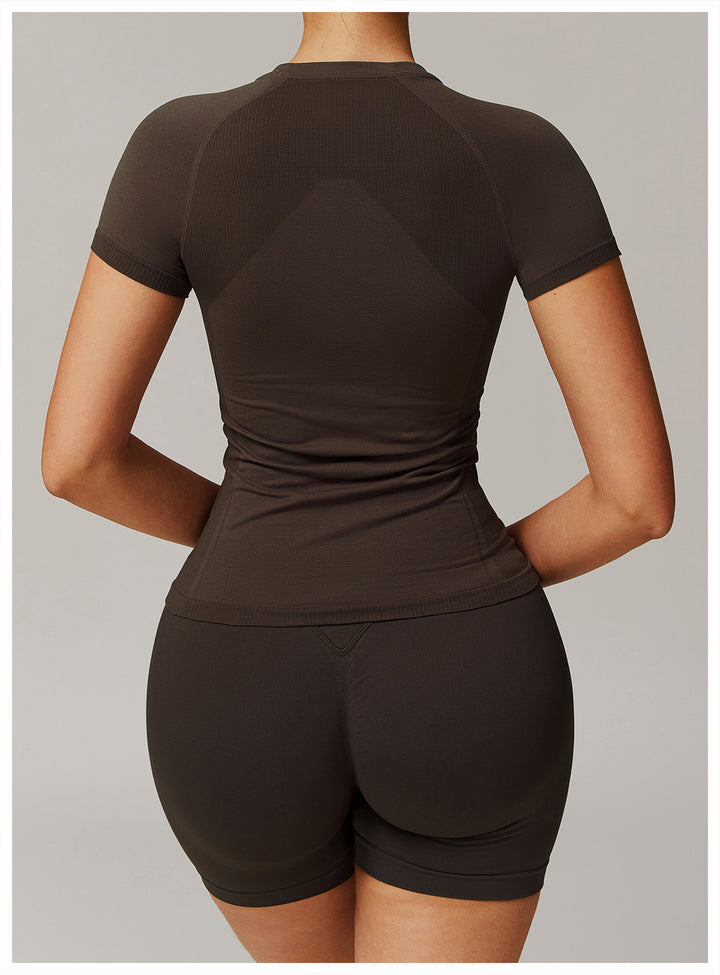 Sollinarry Thread Seamless Short Sleeved T shirt Yoga Clothes Casual Quick Drying Fitness Clothes Running Top