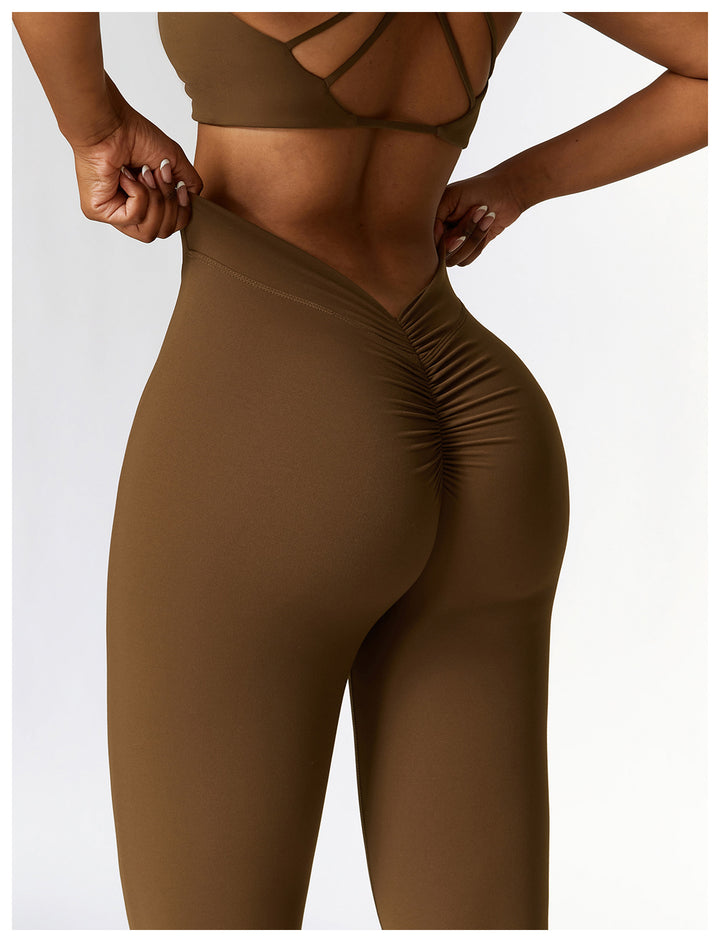 Sollinarry Peach Hip Raise Yoga BellBottom Pants Fitness Sports Wide Legs Bootcut Trousers High Waist Quick Drying Yoga Pants Women