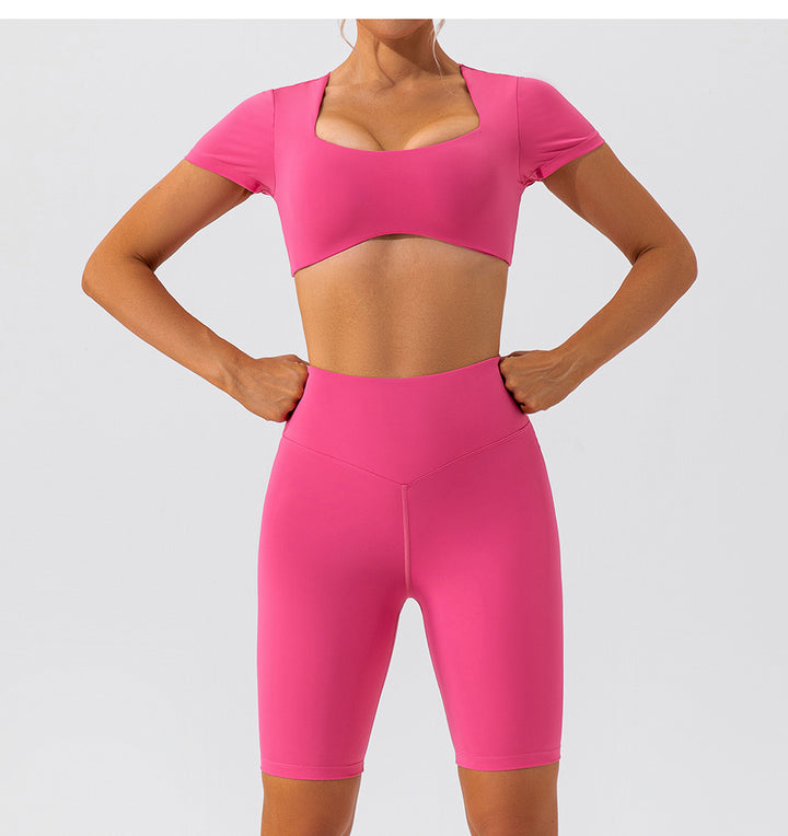 Summer Yoga Clothes Shorts Suit Short Sleeve Beauty Back Running Quick Drying Exercise Yoga Clothes Suit Women