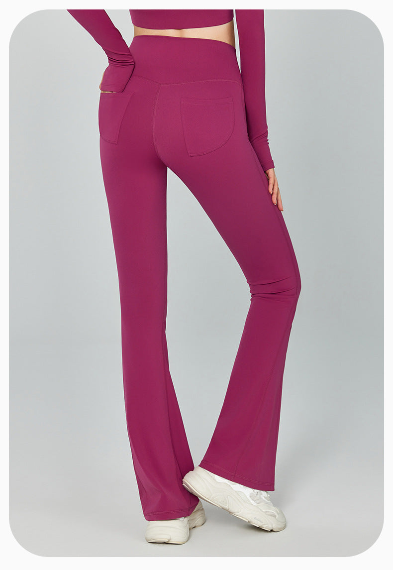 Thin Gao Shi Line Yoga Trousers Women High Waist Hip Lift Fitness Bell Bottom Pants Slim Slimming Wide Leg Pants Outer Wear