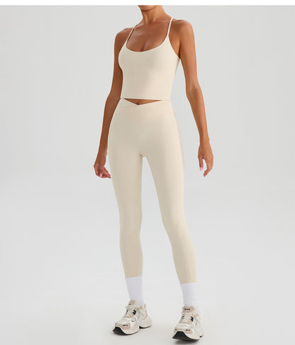 Summer High Waist Cross Yoga Trousers Nude Feel Quick Drying Fitness Outer Pocket Running Body Shaping Sports Trousers