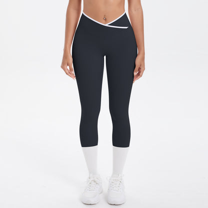 Sexy Hip Lifting Cross High Waist Cropped Pants Women Sports Fitness Pants