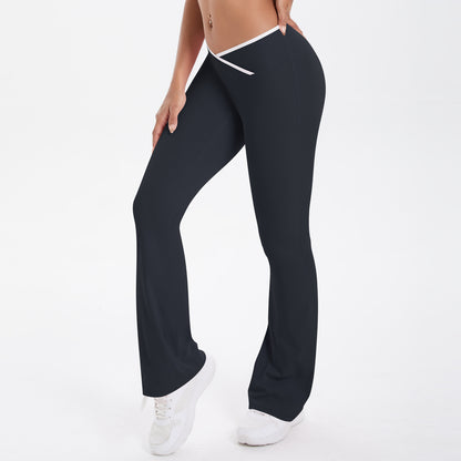 Yoga Pants Micro Pull Contrast Colour Cross High Waist Wide Leg Bell Bottoms Women Sports Fitness Pants