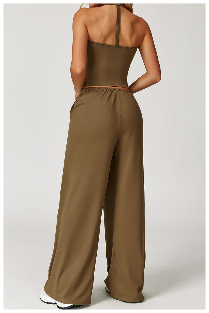 Sollinarry Brushed Trousers Embellished Wide Leg Loose Casual Pants Women Sports Fitness Elastic Drawstring Trousers