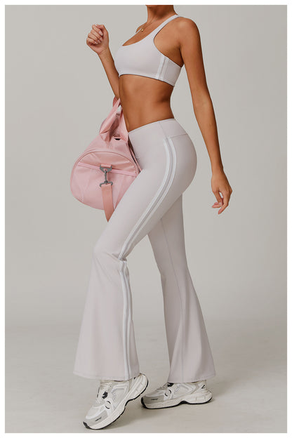 Sollinarry Nude Feel Sports Trousers Slightly Stretch Slimming Wide Leg Fitness Pants Quick Dry Casual Running Bell Bottom Pants