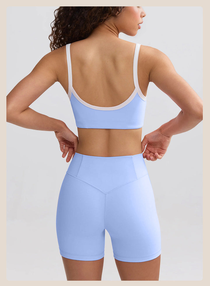 Spring Summer Yoga Clothes White Strap Shockproof High Strength High Waist Hip Lift Running Workout Shorts Sets