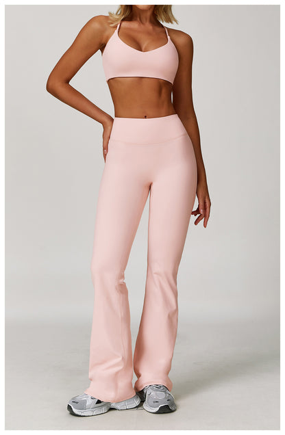 Sollinarry Brushed High Waist Yoga Trousers Tight Wide Leg Bell Bottoms Running Sports Fitness Bootcut Trousers