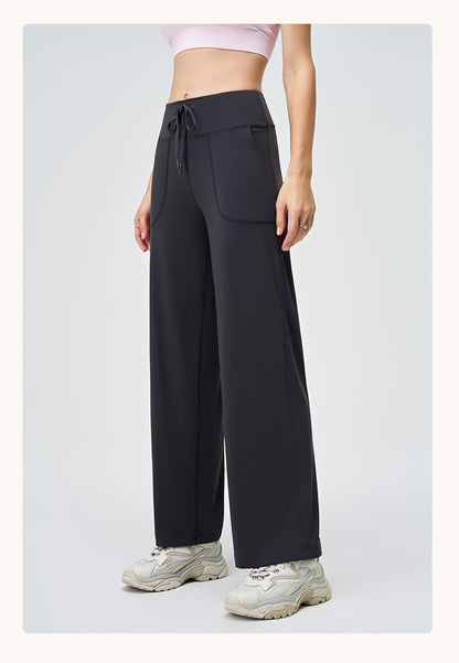 Spring Summer Micro Pull Yoga Pants Women High Waist Belly Contracting Outer Wear Hip Lifting Shaping Side Pocket Draping Wide Leg Pants