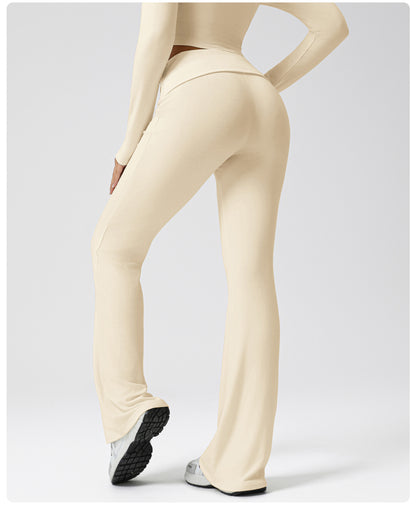 Autumn Sports Casual Bootcut Trousers High Waist Folding Hip Raise Yoga Pants Drape Dance Training Workout Pants