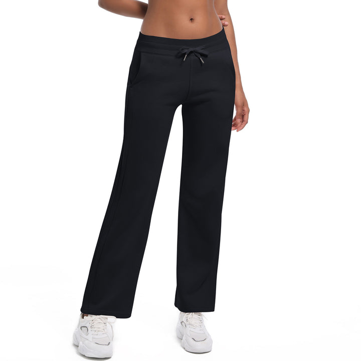 Fleece lined Warm Loose All Match Sports Pants Drawstring Side Pocket Drape Wide Leg Fitness Yoga Pants Women
