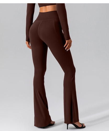 Autumn Nude Feel Stretch Sports Yoga Bell Bottom Pants Skinny Slimming High Waist Peach Hip Lifting Fitness Trousers