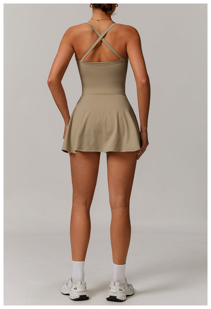 Sollinarry Sustainable Recycled Dress Anti Exposure Kink Design Cross Hollow Out Cutout out Beauty Back Tennis