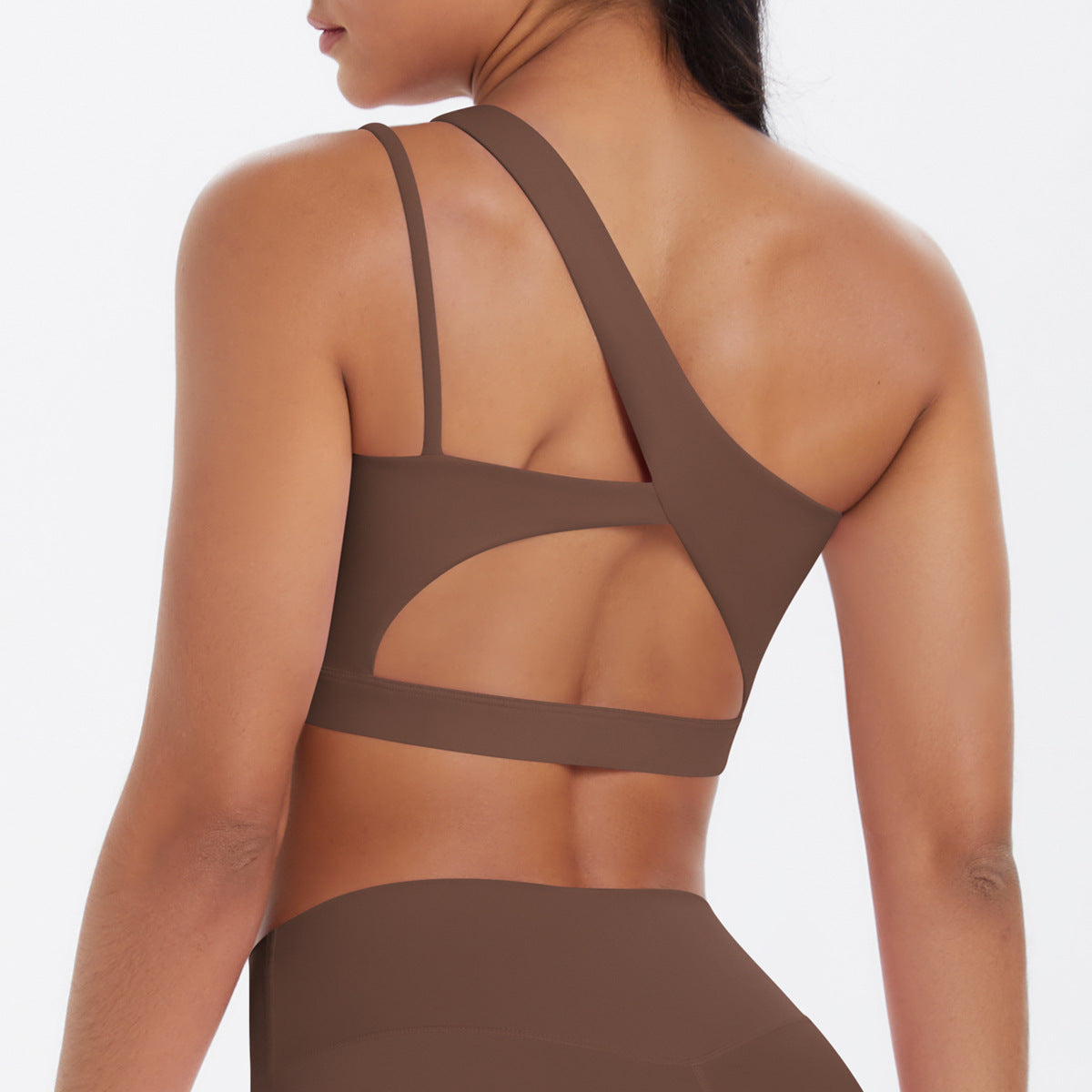 Solid Color One Shoulder Beauty Back Yoga Bra Nude Feel Push up Sports Bra Irregular Asymmetric Shoulder Strap Sports Vest for Women