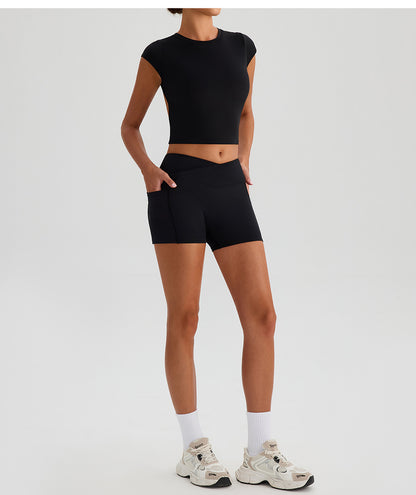 Nude Feel Sports T shirt Removable Fixed Chest Pad Yoga Short Sleeve Sexy Backless Skinny Fitness Vest