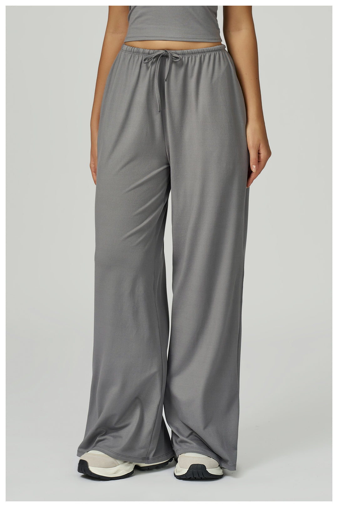 Sollinarry Brushed Trousers Embellished Wide Leg Loose Casual Pants Women Sports Fitness Elastic Drawstring Trousers