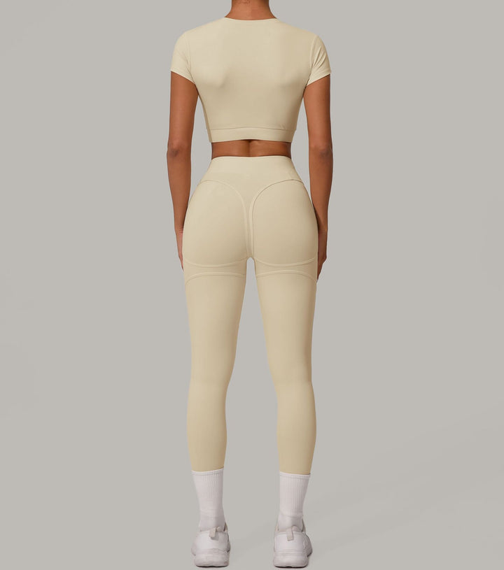 Autumn Sand Brushed Yoga Two Piece Sets Tight High Waist Hip Lifting Yoga Running Exercise Workout Outfit