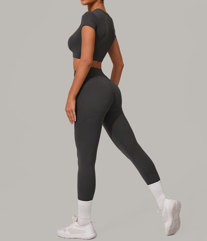Autumn Sand Brushed Yoga Two Piece Sets Tight High Waist Hip Lifting Yoga Running Exercise Workout Outfit