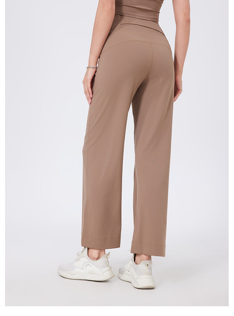 High Waist Belly Contracting Sports Loose Straight Leg Trousers Women Quick Drying Running Thin Fitness Pant Belt Pocket Nude Feel Yoga Pants