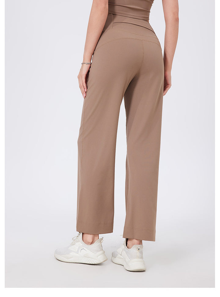 High Waist Belly Contracting Sports Loose Straight Leg Trousers Women Quick Drying Running Thin Fitness Pant Belt Pocket Nude Feel Yoga Pants