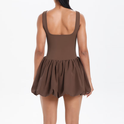 Cool Jumpsuit Tennis Skirt Sexy Beauty Back Pocket Backing Culottes Fitness Solid Color Sports Dress Women