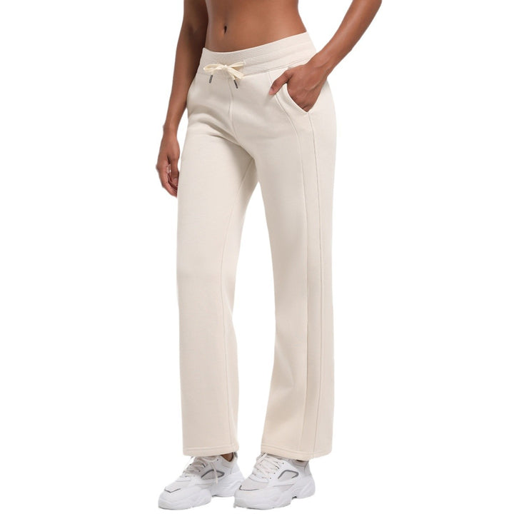 Fleece lined Warm Loose All Match Sports Pants Drawstring Side Pocket Drape Wide Leg Fitness Yoga Pants Women