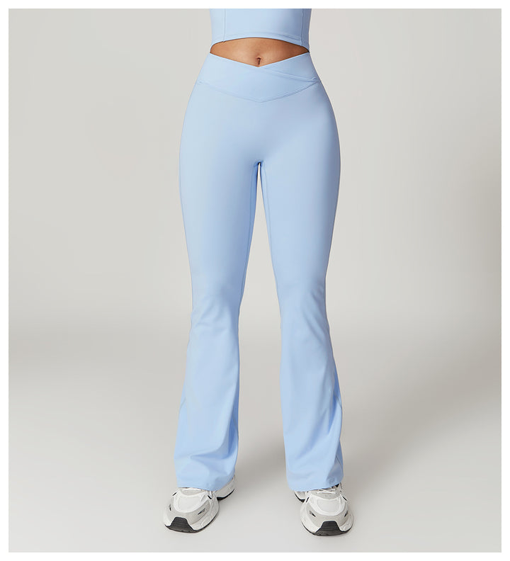 Sollinarry Sustainable Recycled Quick Dry Hip Raise Yoga Bell Bottom Pants Nude Feel Cross High Waist Tight Casual Sports Wide Leg Pants