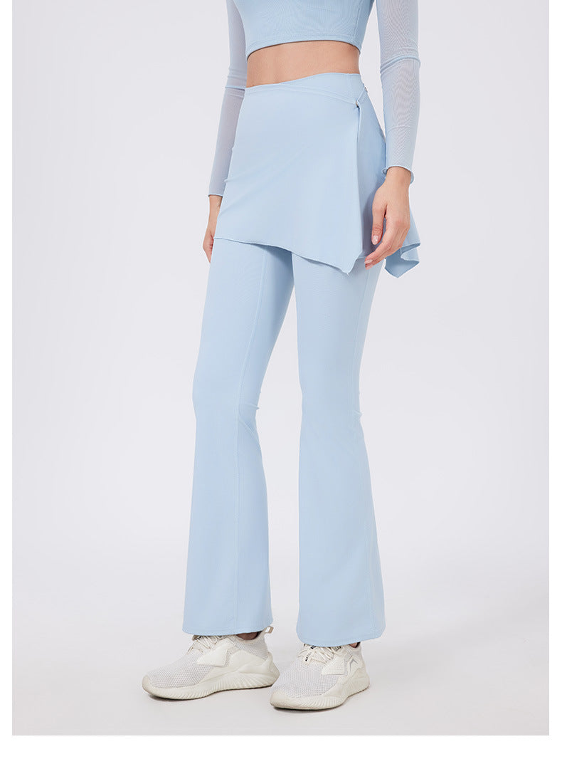 Two Piece Set High Waist Pleated Hip Lifting Nude Feel Yoga Pants Fart Curtain Outer Wear Running Workout Pants Breathable Fitness Bell Bottom Pants