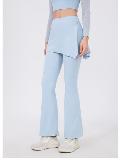 Two Piece Set High Waist Pleated Hip Lifting Nude Feel Yoga Pants Fart Curtain Outer Wear Running Workout Pants Breathable Fitness Bell Bottom Pants