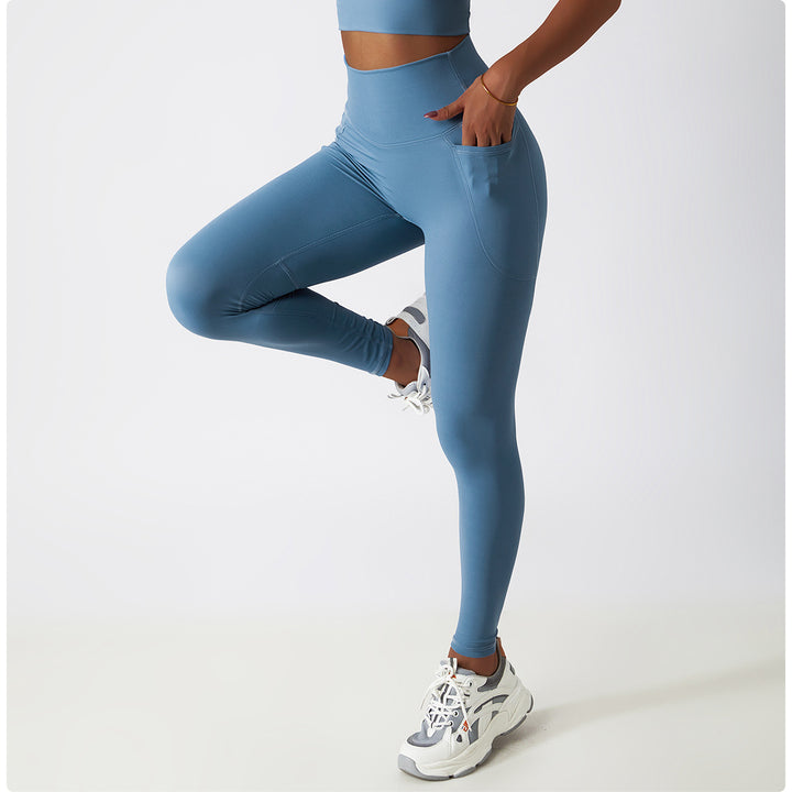 Sollinarry Breathable Cloud Feeling High Waist Hip Lift Yoga Pants Outer Wear Pocket Tight Exercise Running Pants Drying Fitness Pants