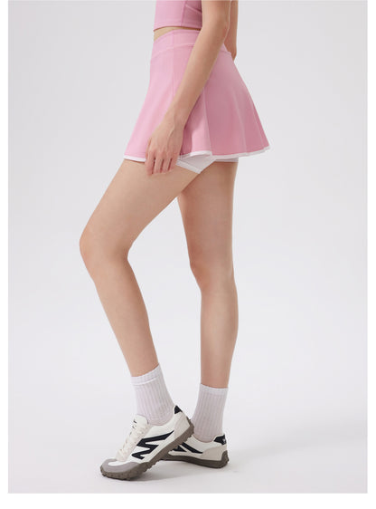 Nude Feel Quick-Drying Sports Short Skirt Sports Fitness Thread Yoga A line Short Skirt Exposure Sports Tennis Skirt