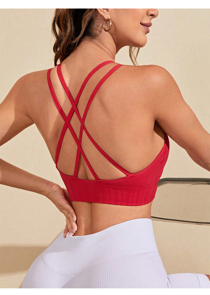 Sexy Cross Beauty Back Exercise Underwear Running Workout Vest Hollow Out Cutout Breathable Yoga Bra