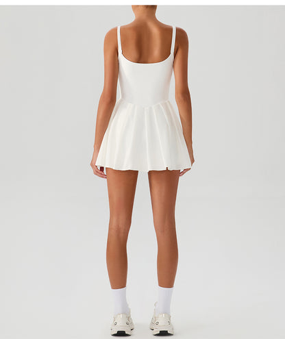 Sleeveless Sports Yoga Dress Fitness Faux Two Pieces Anti Wardrobe Malfunction Base Pockets Draped Dress Running Tennis Dress Women