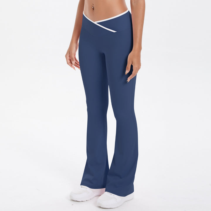 Yoga Pants Micro Pull Contrast Colour Cross High Waist Wide Leg Bell Bottoms Women Sports Fitness Pants