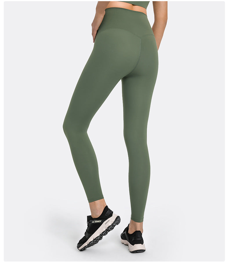 Diqian Non Embarrassing Line Skin Friendly Nude Feel Yoga Pants High Waist Shaping Stretch Sports Ninth Pants Women