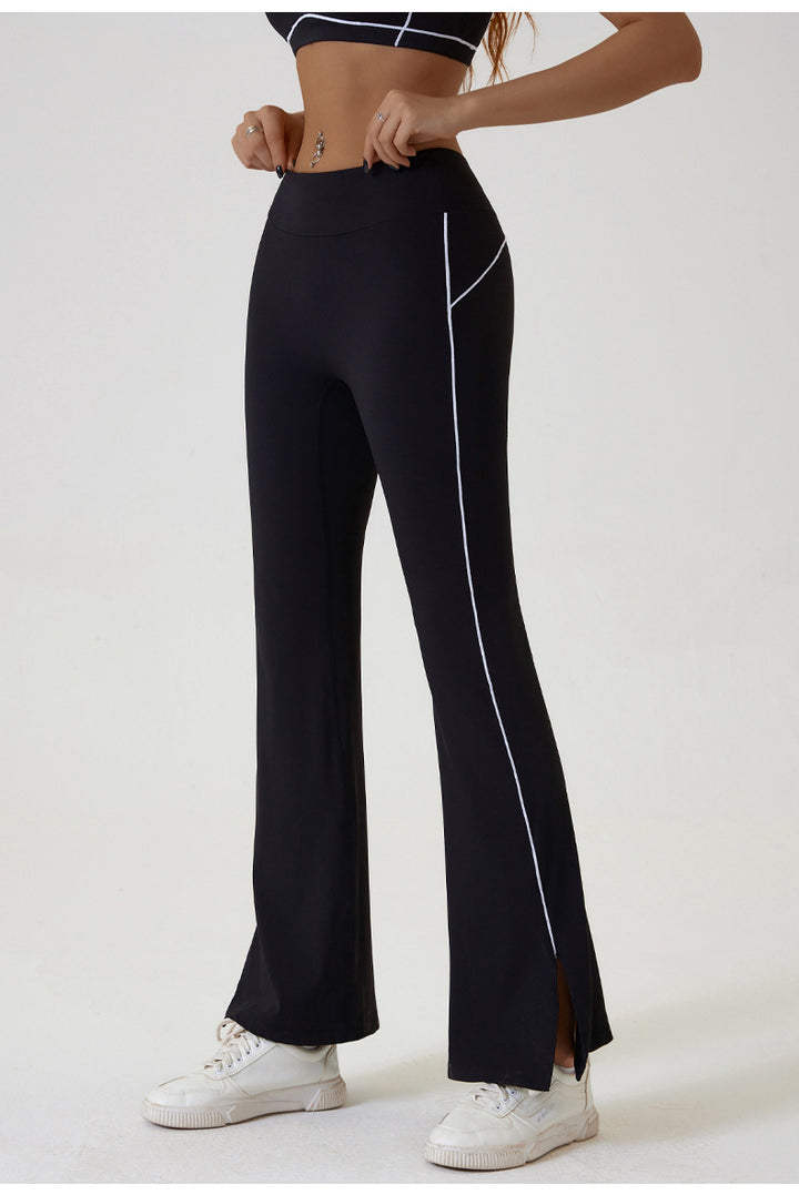 Summer High Waist Tight Nude Feel Hip Raise Yoga Pants Women Dance Fitness Outdoor Sports Horn Split Trousers