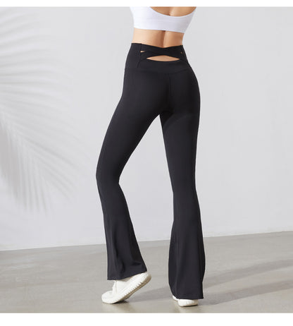 Nude Feel Stretch Sports Sports Yoga Bell Bottom Pants Women High Waist Peach Hip Lifting Fitness Contrast Color Cross Trousers