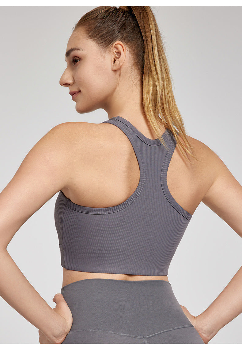 Spring Summer Strong Support Beauty Back Yoga Vest Women Chest Pad Nude Feel I-Shaped Workout Underwear Running Top