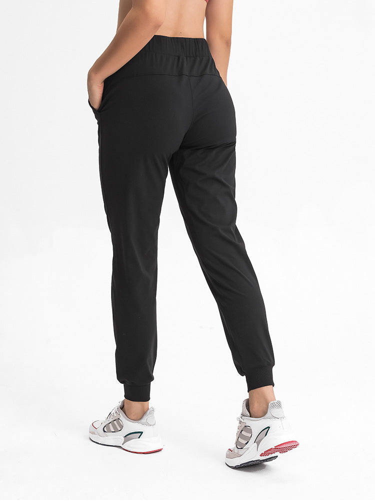 Spring Summer Elastic Lace-up Waist Yoga Pants Simple Straight Sports Casual Elastic Ankle-Tied Cropped Pants for Women
