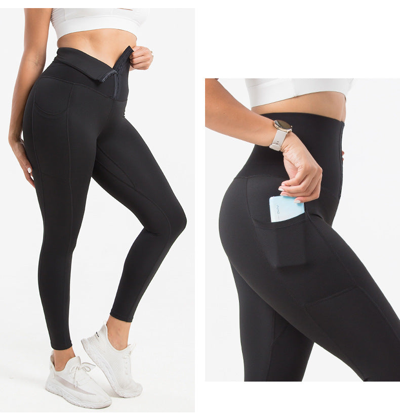 Breasted Yoga Pants Pocket Plus Size Belly Contraction Weight Loss Pants Sports Tight Yoga Shaping Pants