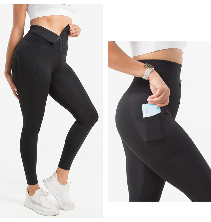 Breasted Yoga Pants Pocket Plus Size Belly Contraction Weight Loss Pants Sports Tight Yoga Shaping Pants