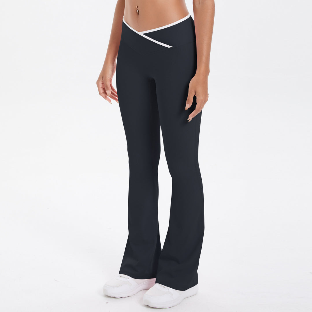 Yoga Pants Micro Pull Contrast Colour Cross High Waist Wide Leg Bell Bottoms Women Sports Fitness Pants