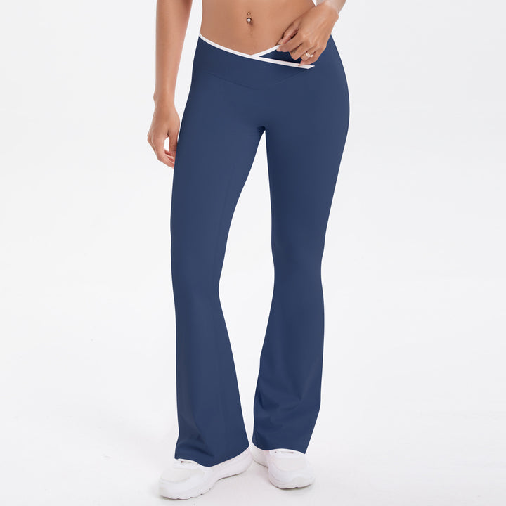 Yoga Pants Micro Pull Contrast Colour Cross High Waist Wide Leg Bell Bottoms Women Sports Fitness Pants