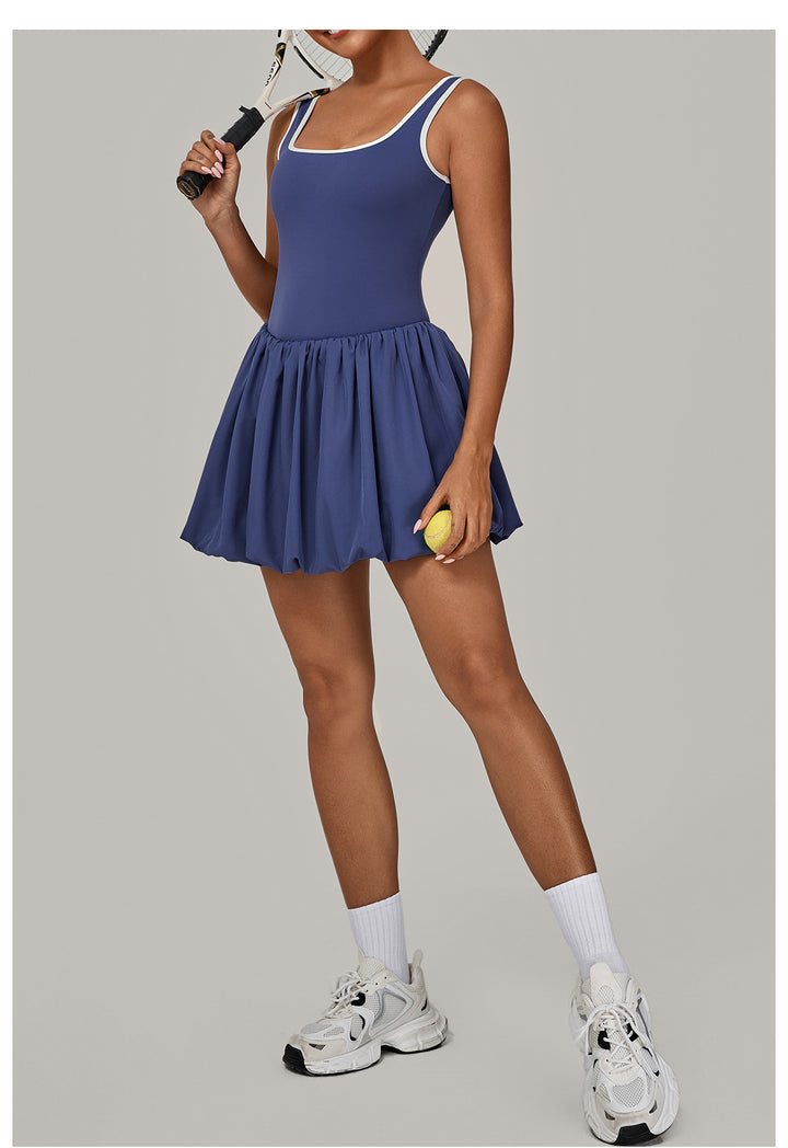 Contrast Color Nude Feel Faux Two Pieces Sports Dress Women Anti Exposure Bottoming Outdoor Running Fitness Tennis Dress