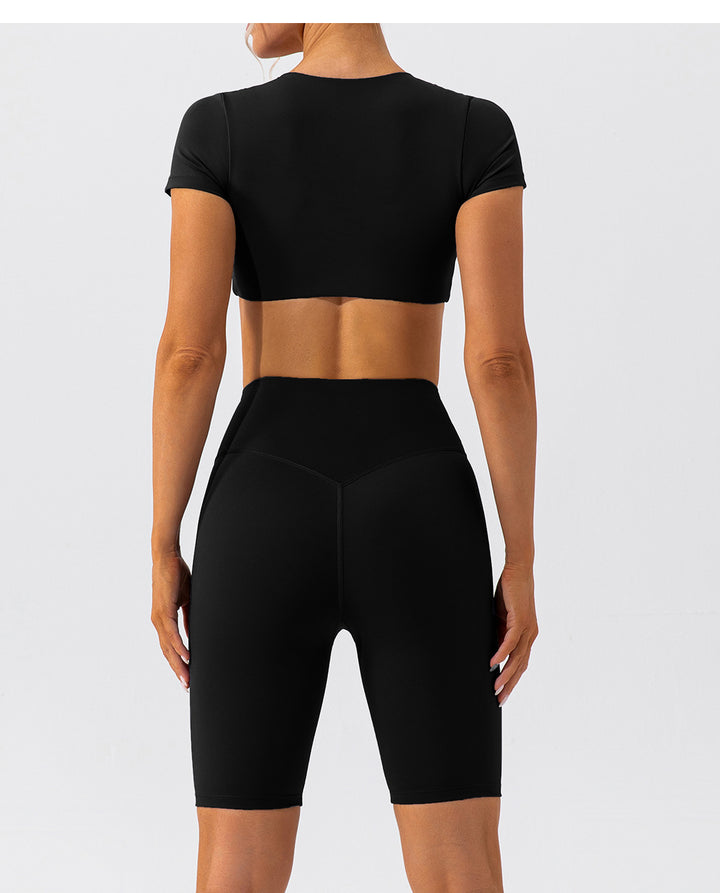 Summer Yoga Clothes Shorts Suit Short Sleeve Beauty Back Running Quick Drying Exercise Yoga Clothes Suit Women